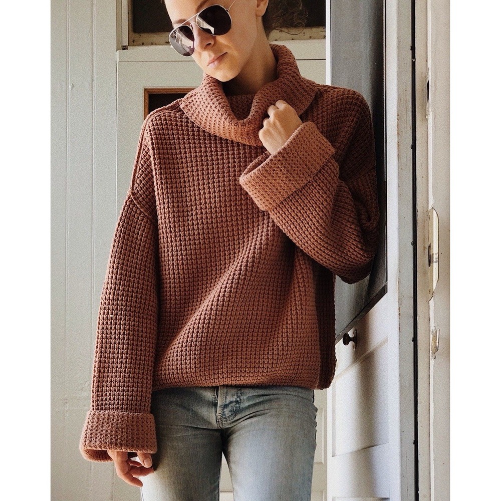 Free People My Only Sunshine‎ Cowl Neck Sweater Brown Terracotta XS Oversized